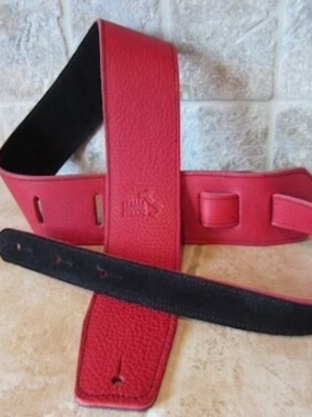 2.5 INCH WIDE ROSSA ITALIA LEATHER STRAPS Pink Guitar Strap, Black Backing